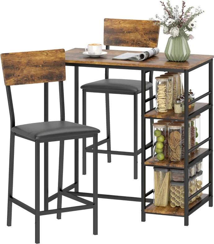 Homcom Industrial Set With Storage Padded Seats Bar Table