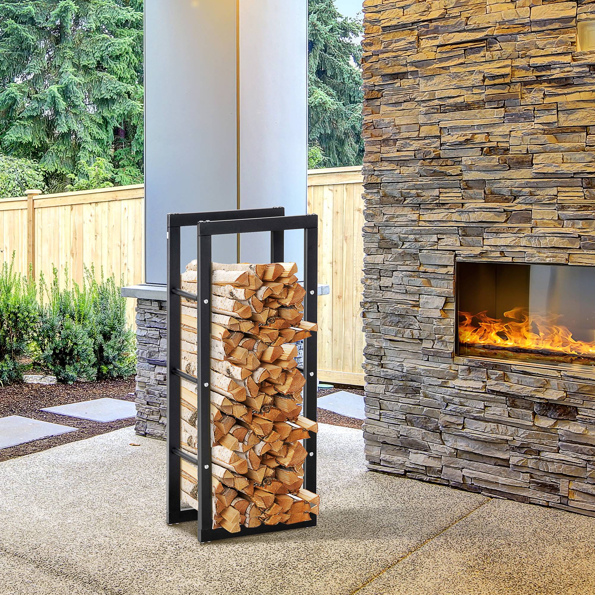 Homcom Metal Firewood Log Holder Rack