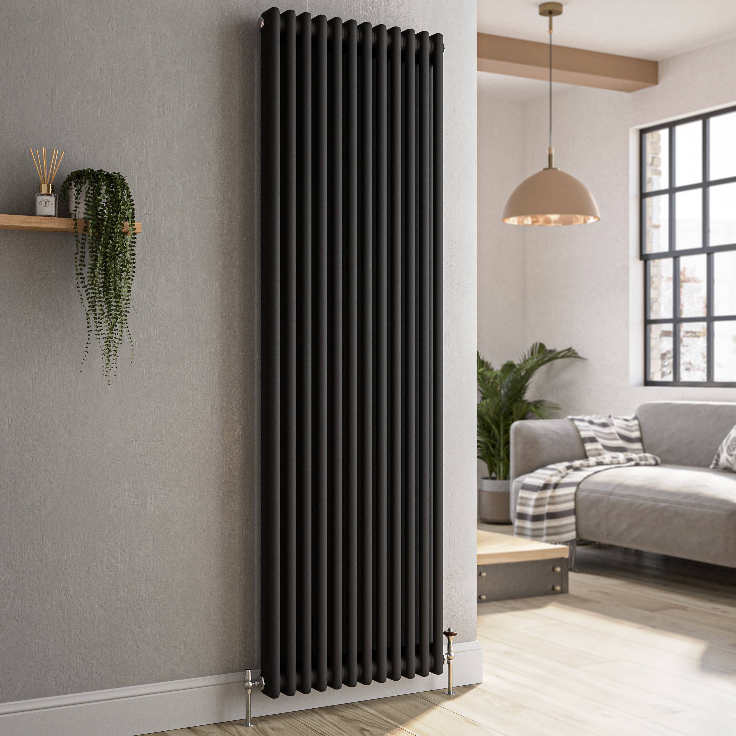 Midnight Black Vertical Double Column Radiator