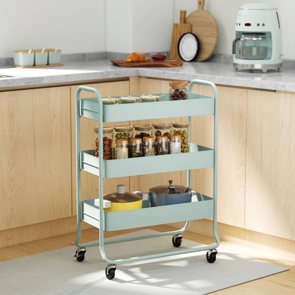 Homcom 3-Tier Storage With Mesh Backets Trolley Table