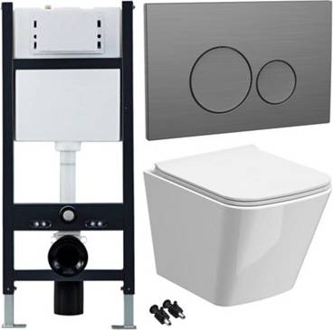 Wall hung toilet set White Rimless Square Wall Hung Toilet Set