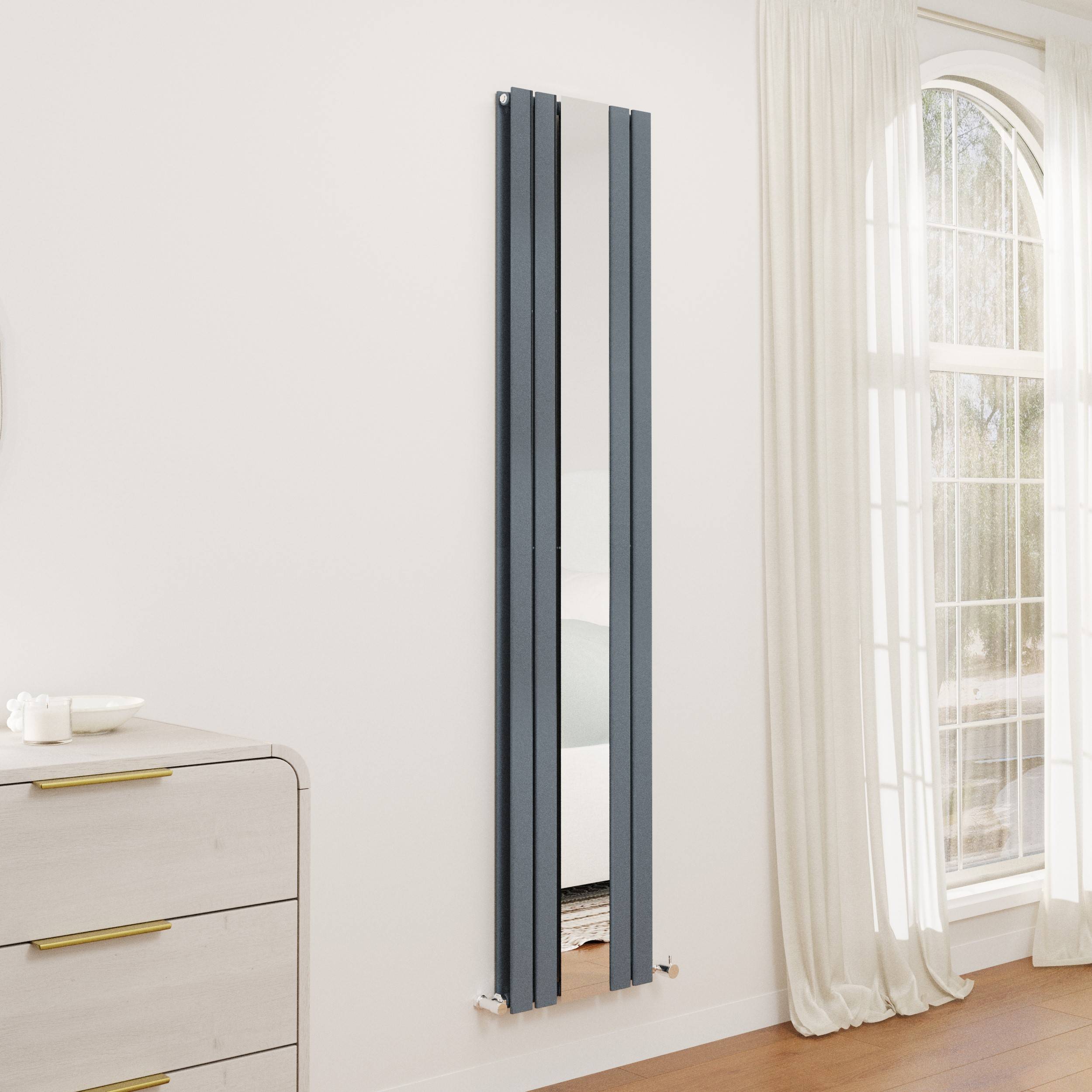 Specchio Anthracite Vertical Flat Designer Radiator with Mirror