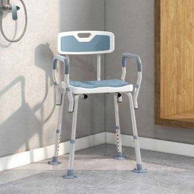 Homcom Blue Padded Shower Stool With Back And Arms