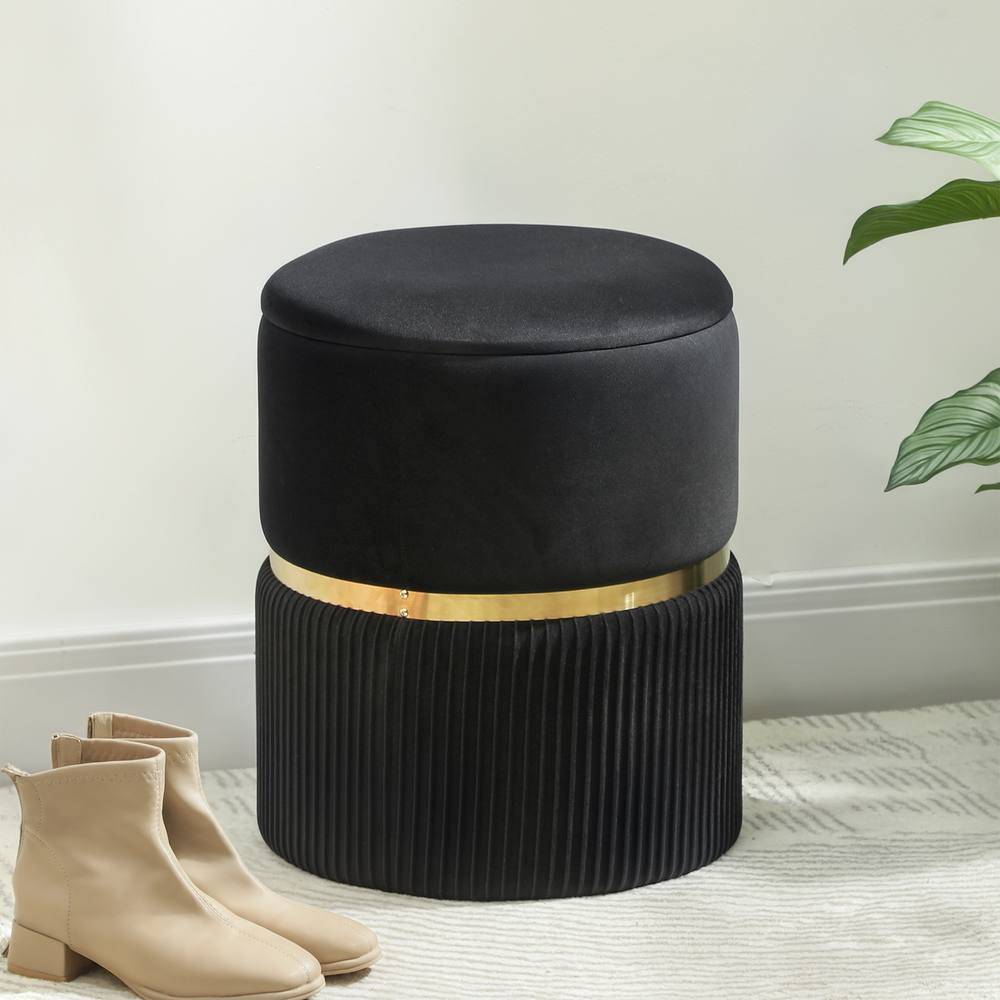 Homcom Round Storage Foot Velvet-Feel Pouffe