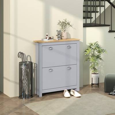 Homcom 2 Drawer Cabinet Narrow Shoe Cupboard Shoe Rack