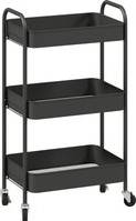Homcom Three-Tier Steel Storage Trolley Black Rullebord