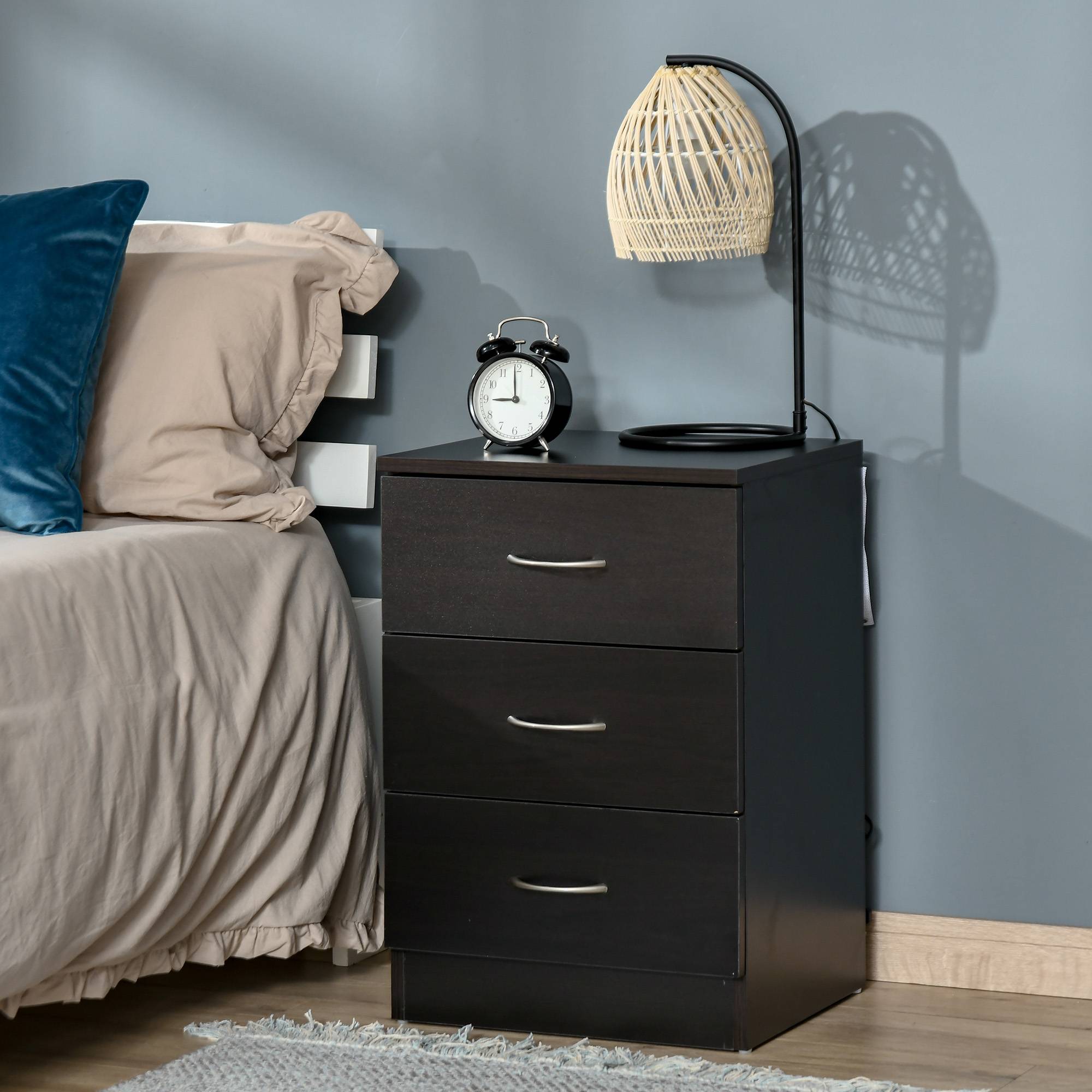 Homcom Modern With 3 Drawers Bedside Table