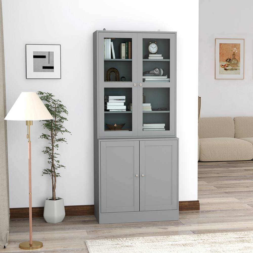 Homcom Modern Bookcase Display With Doors Storage Cabinet