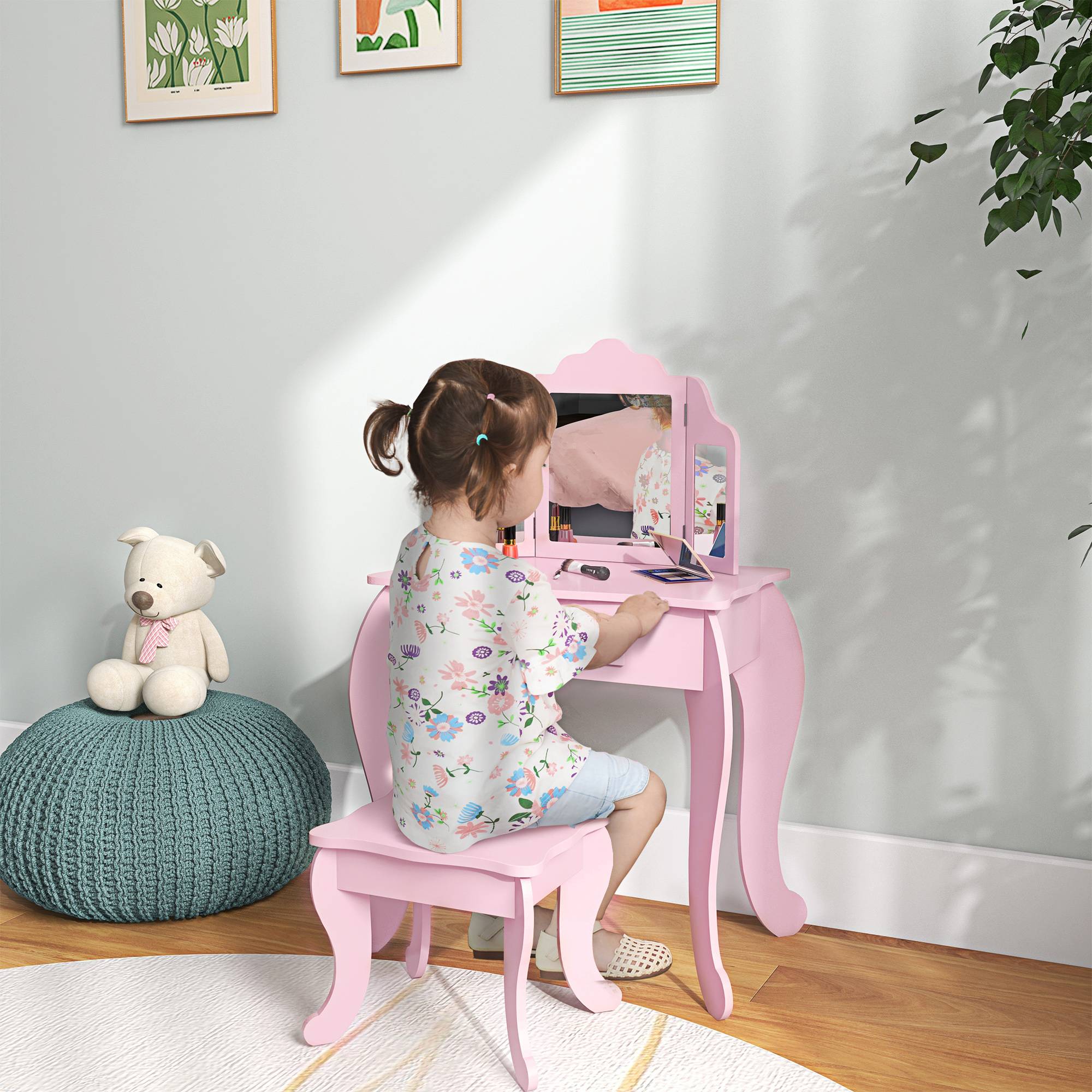 Homcom Kids Vanity Table Chair Set