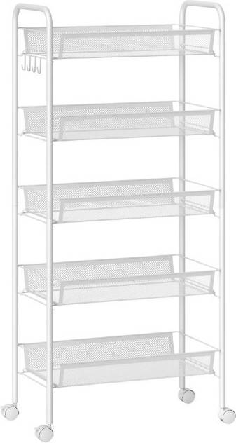 Homcom Utility Rolling Cart 5 Tier With Removable Mesh Baskets Trolley Table