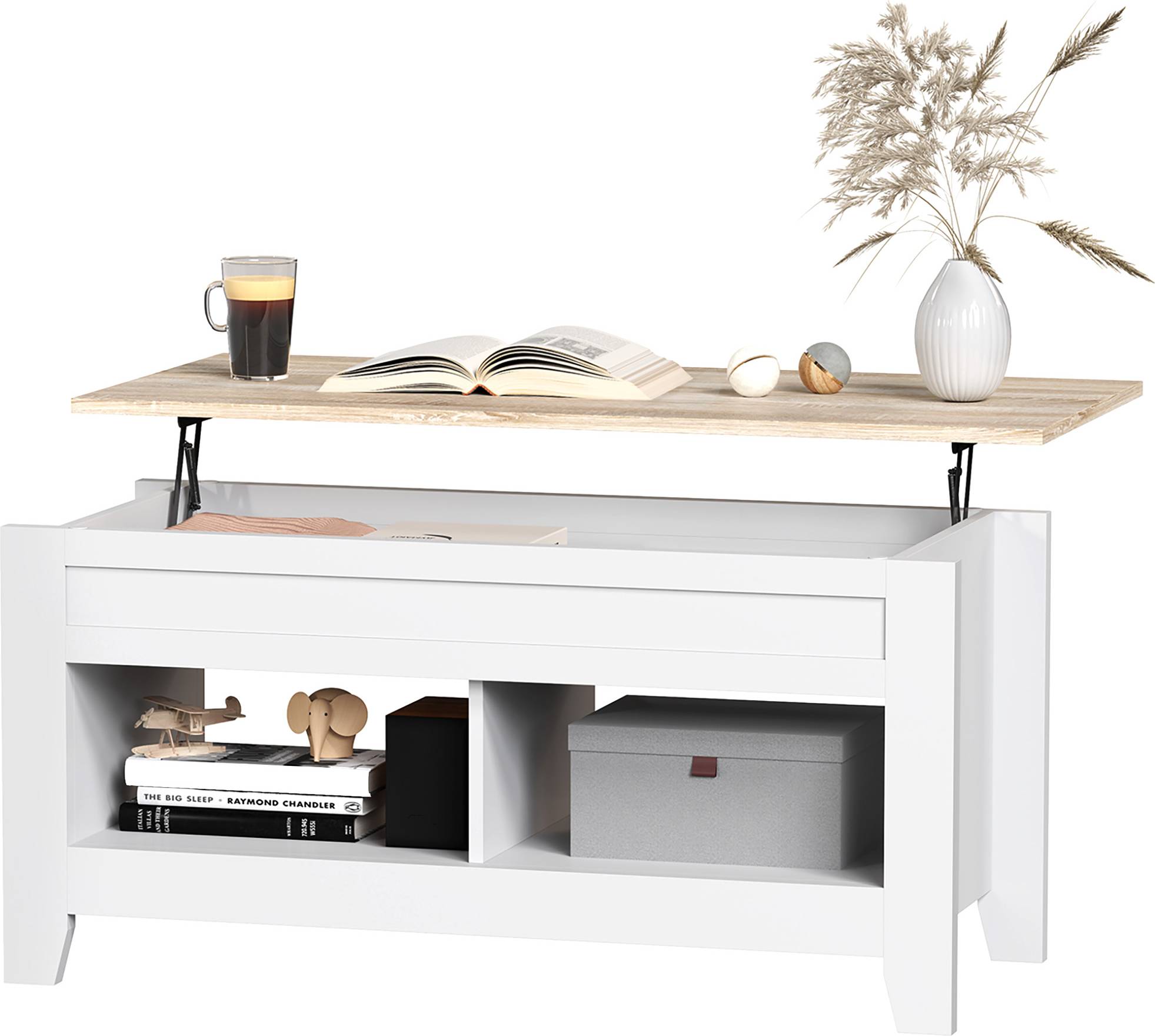 Table basse plateau relevable Homcom Plateau Relevable Avec Étagères Table Basse