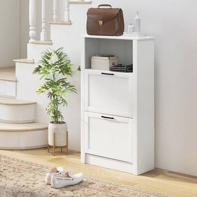 Homcom Modern Cabinet With 2 Flip Drawers Shoe Rack