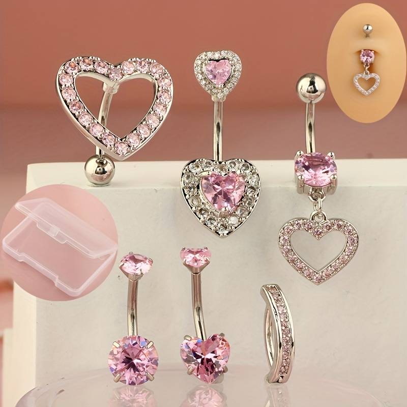 Temu 6pcs 14g Heart Dangle Belly Button Rings Piercing Body - With Box