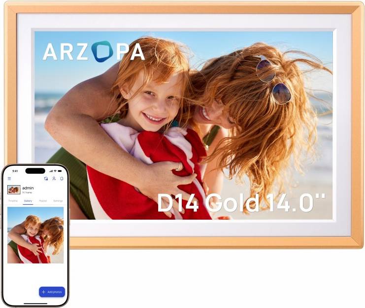 D14 Gold Digital Photo Frame 14 Inch
