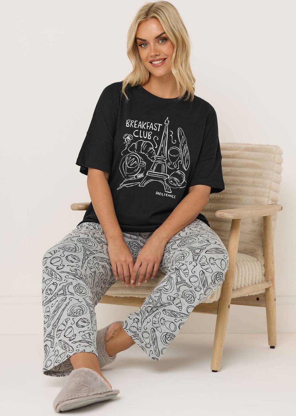 Yours Breakfast Club Wide Leg Pyjama Set - Multicolor