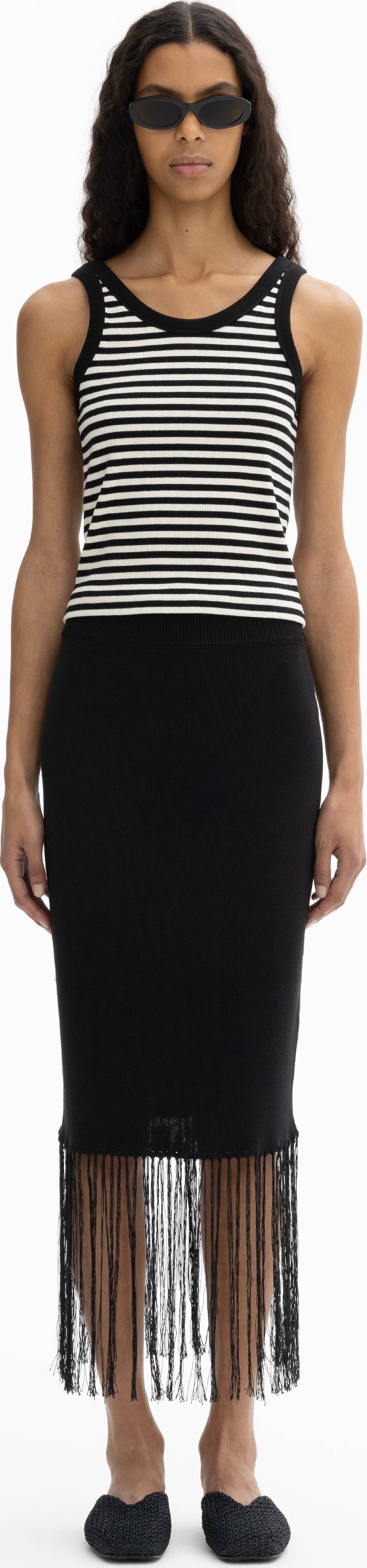 Dagmar Topp Ribbed Tank - Svart/Vit