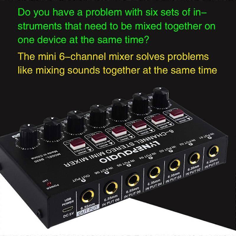 Audio mixer Mini 6-Channel Stereo Audio Mixer
