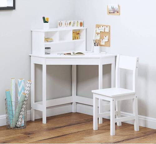 White Corner Study Table Chair