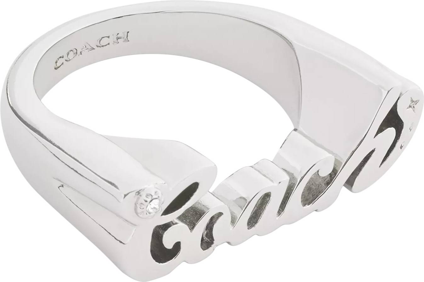 Coach Name Plate Ring - Rhodium