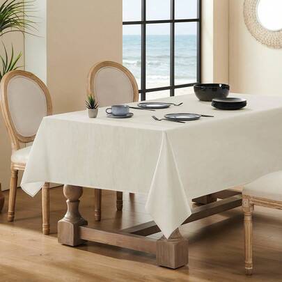 Shein Waterproof Swirl Pattern Polyester Tablecloth Beige
