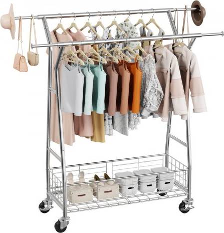 VEVOR Rolling With 2 Hanging Rods Clothes Rack