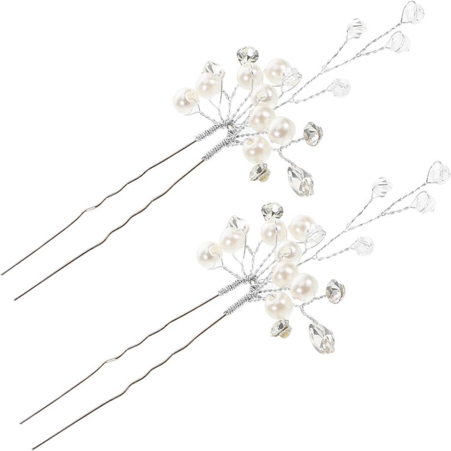 2 Pcs Hair Pins Rhinestone Silver