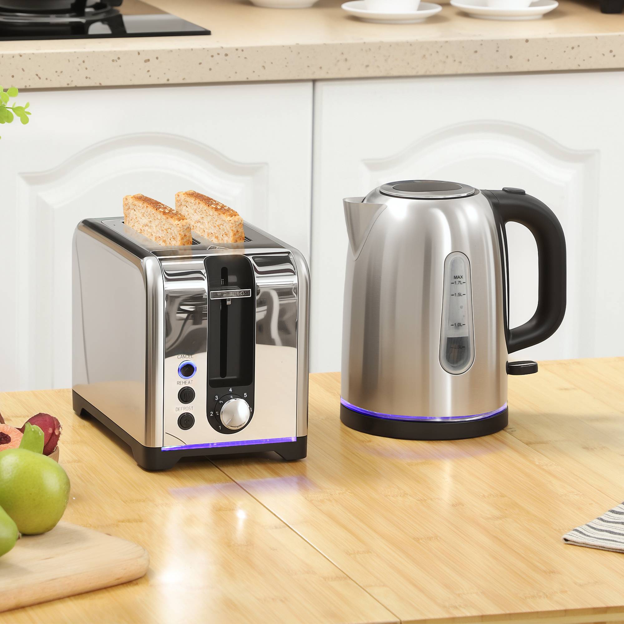 Homcom Simple Polished Toaster Kettle Set Silver Tone