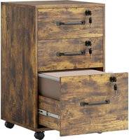 Homcom Three Drawer Wood-Effect Filing Rustic Brown Storage Cabinet