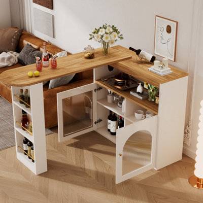 Matteo Lighting Matteo Contemporary Extendable Kitchen Island Table With Storage Adjustable Led Strip - White