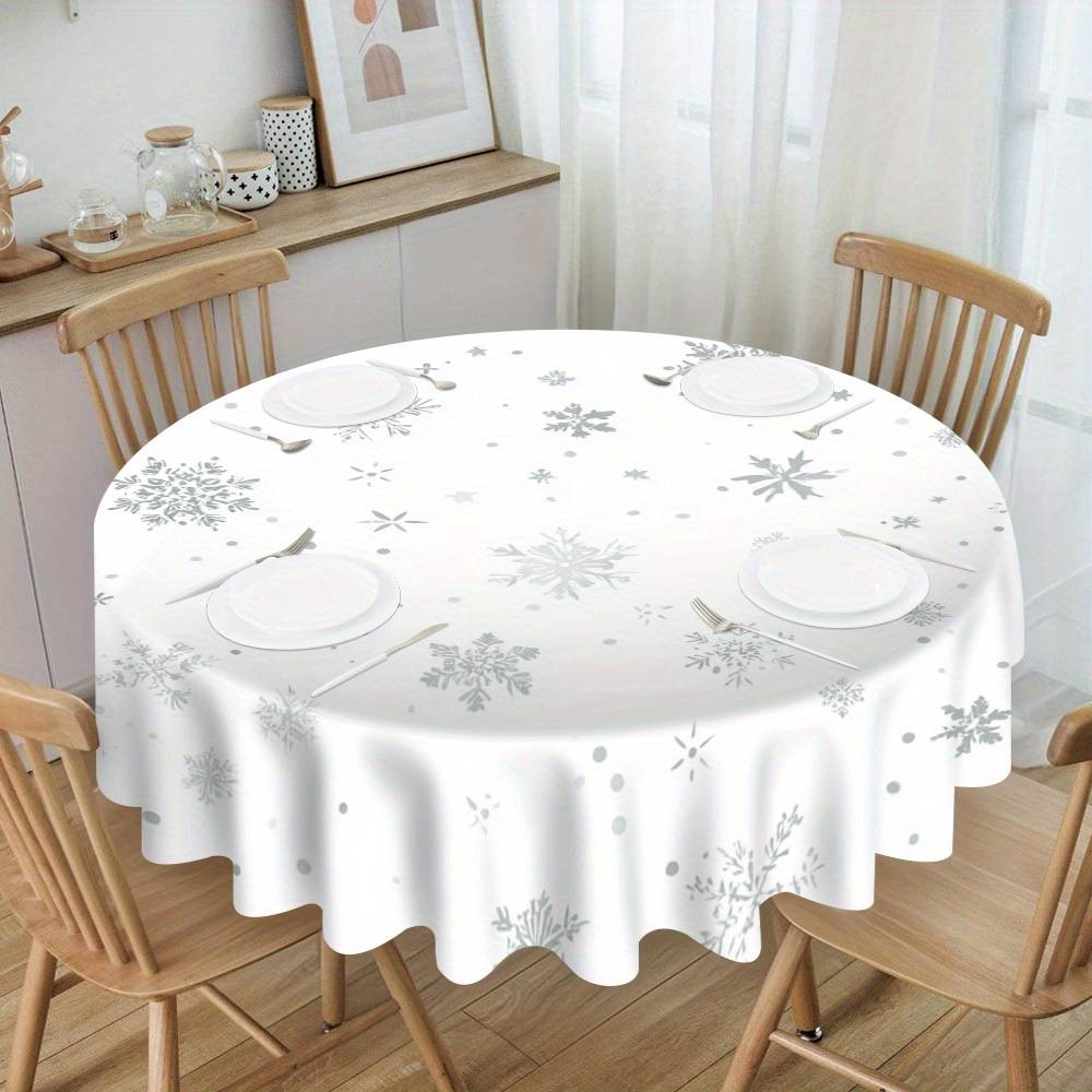 Temu Winter Snowflake Round Machine Look Tablecloth
