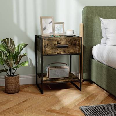 Homcom Modern Bedside Table Rustic Brown Sengebord