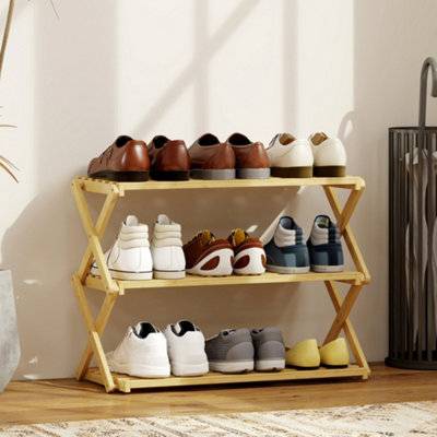 Homcom 3-Tier Bamboo 9 Pairs Shoe Rack