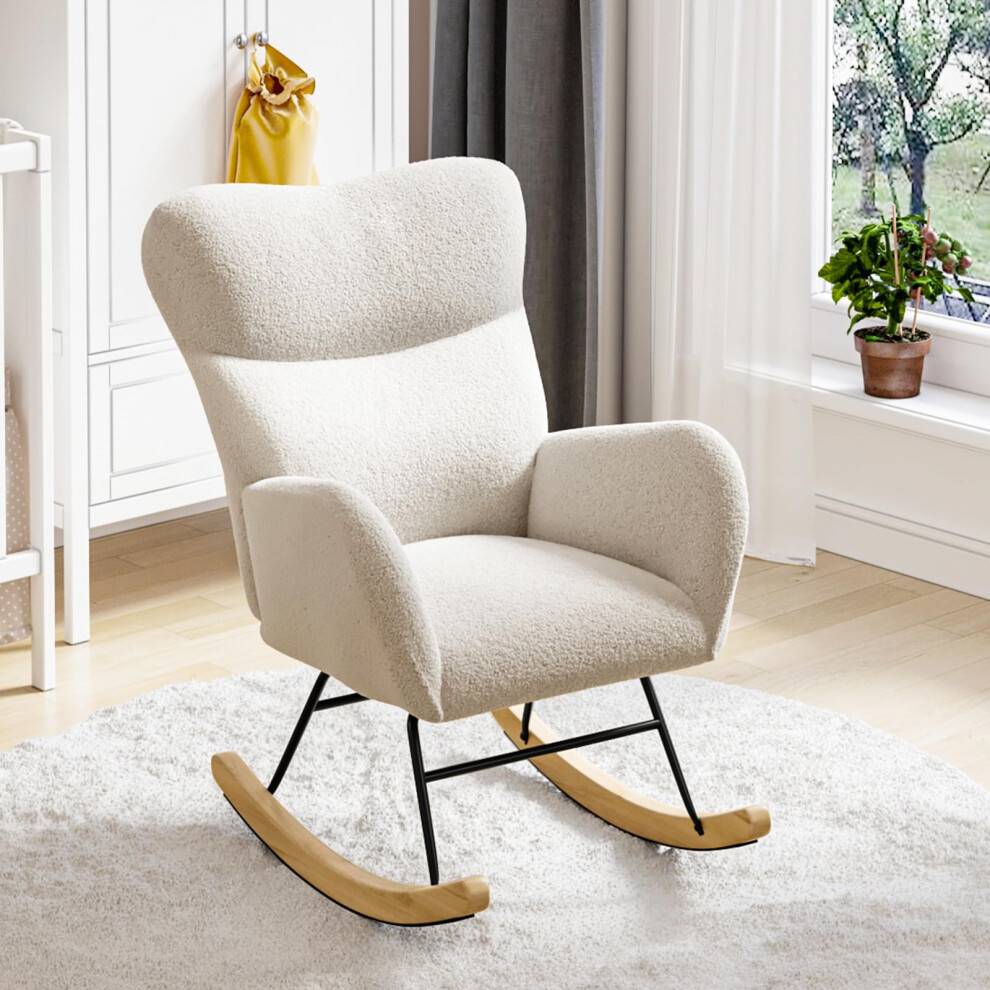 High Back Teddy Upholstered Nursing Rocking Chair