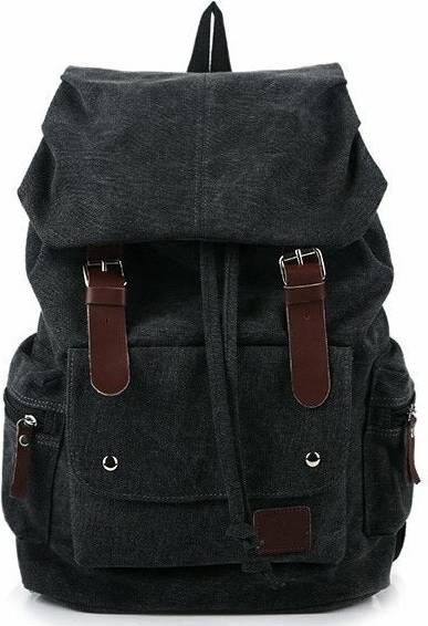 GZUK Canvas Backpack Leisure Drawstring Rucksack - Black