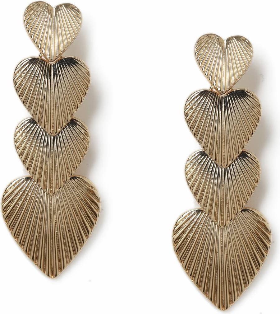 Freedom Gold Ridged Heart Drop Earrings