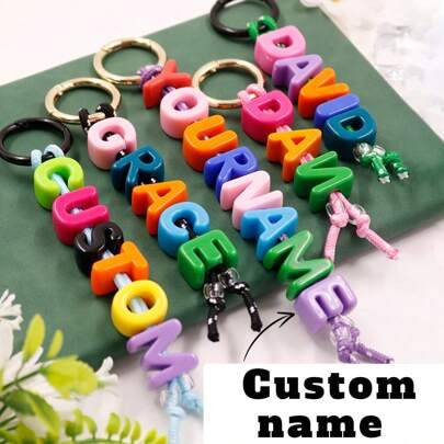 Customized Multi-Color Acrylic Beaded English Letter Keychain - Multi-Color