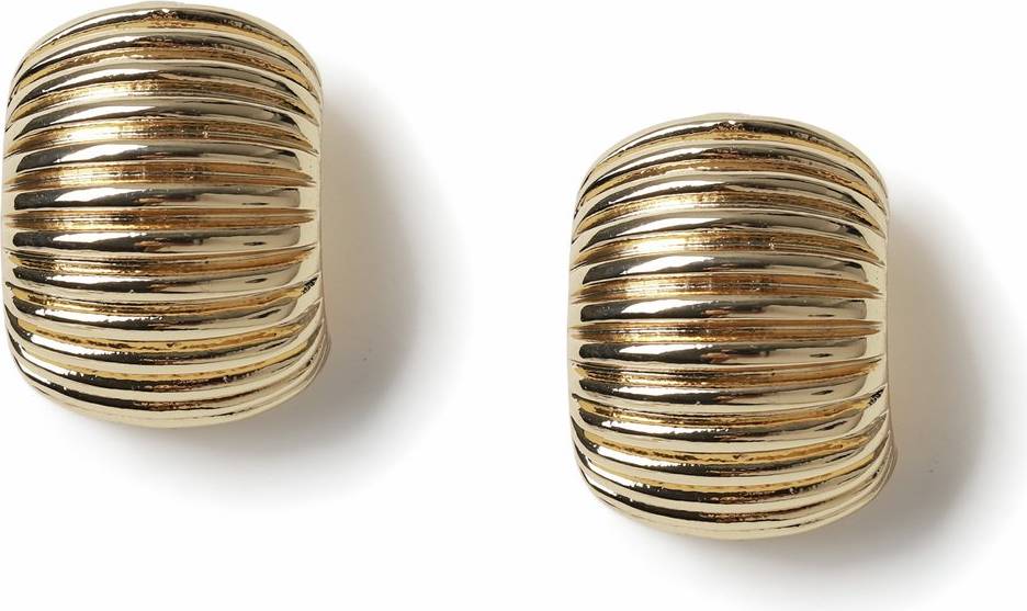 Yellow Gold Ribbed Rectangle Half Hoop Earrings