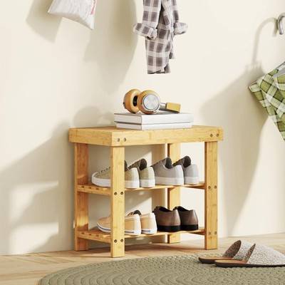 Homcom 3-Tier Bamboo Storage Bench Shoe Rack