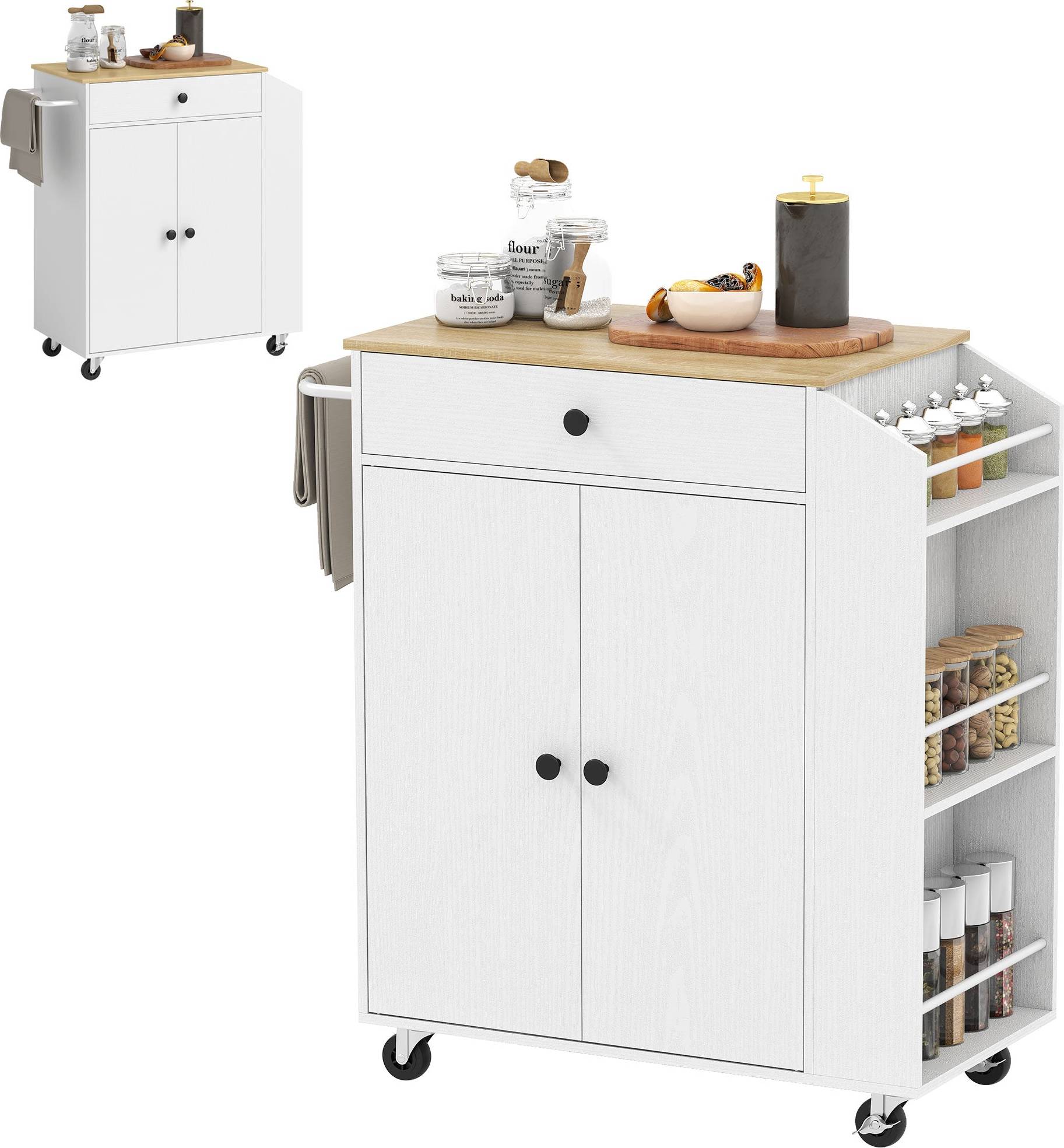Homcom Door Kitchen Island with Towel Rack - White