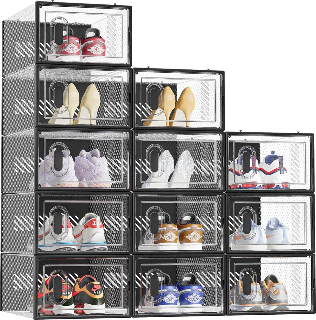 Storage boxes for shelves Rebrilliant 12 Pcs Clear Plastic Storage Boxes Shoe Rack