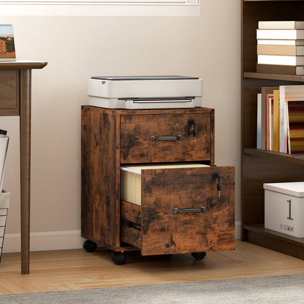 Homcom Roll File With Drawer Rustic Brown Storage Cabinet