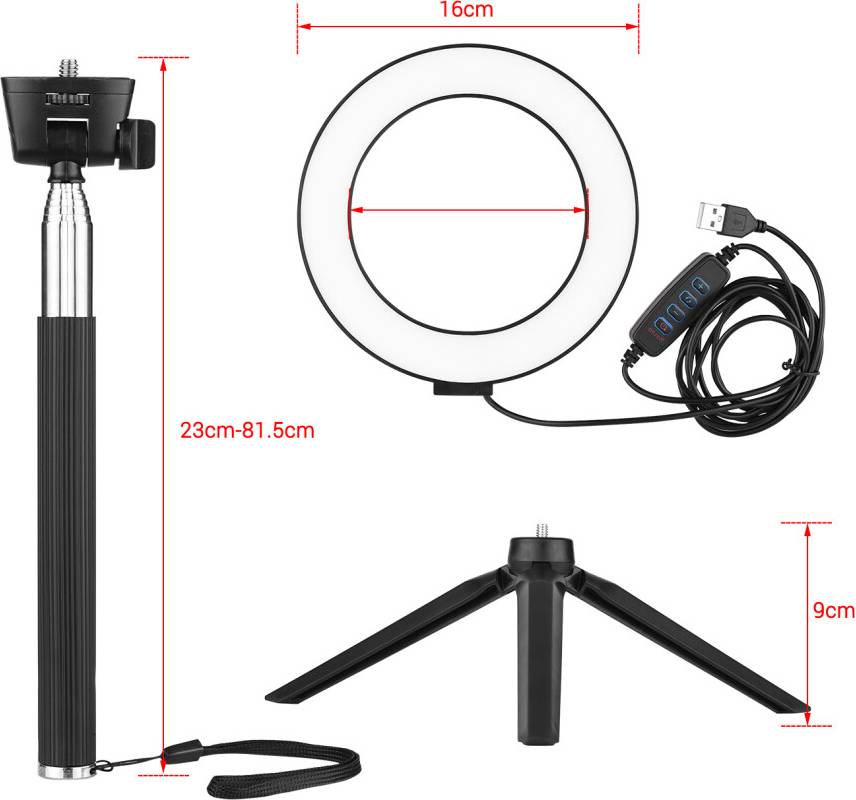 6 Inch LED Ring Light Dimmable USB Stand
