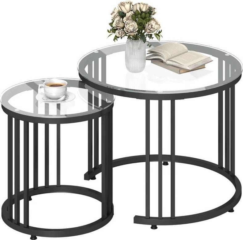Round nest of tables Homcom 2 Pieces Round Coffee Tables Nesting Table