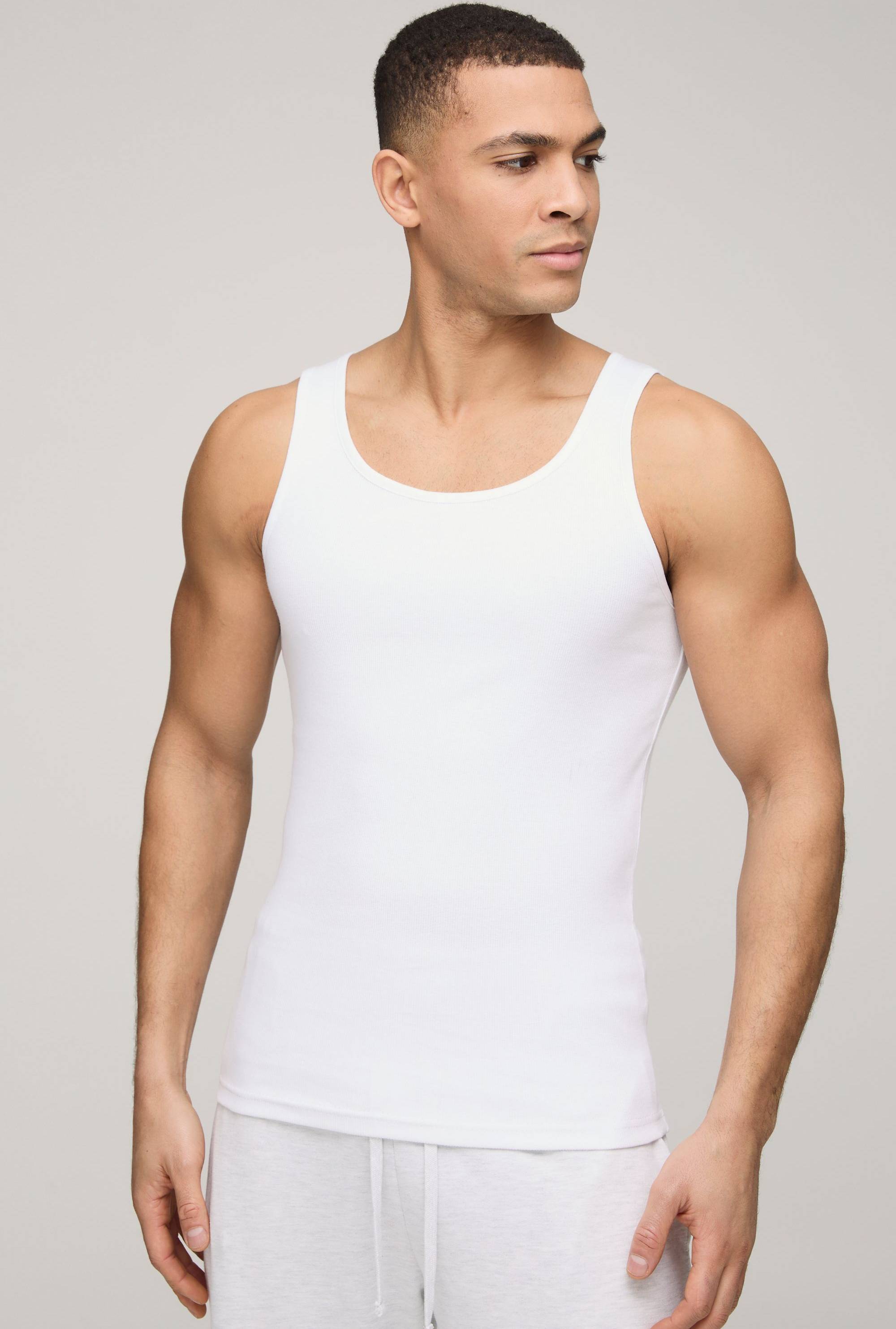 boohooMAN Essential Muscle Fit Ribbed Vest - White