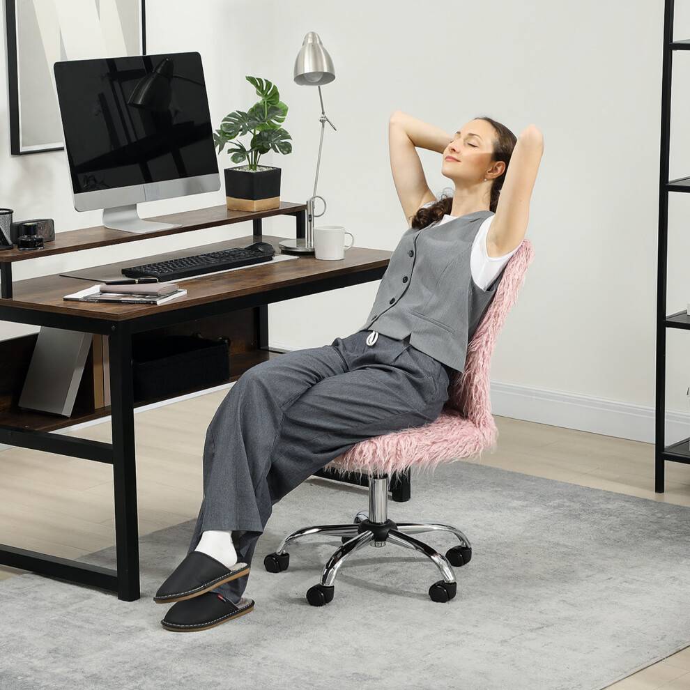 Pink swivel chair Homcom Plush Computer Desk Adjustable Height Office Chair