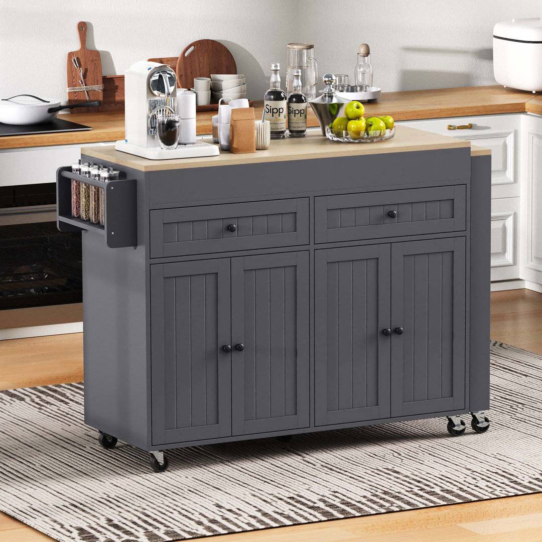 Wicker storage unit Direct Wicker Kitchen Island With 4 Doors 2 Drawers Extendable Table - Grey