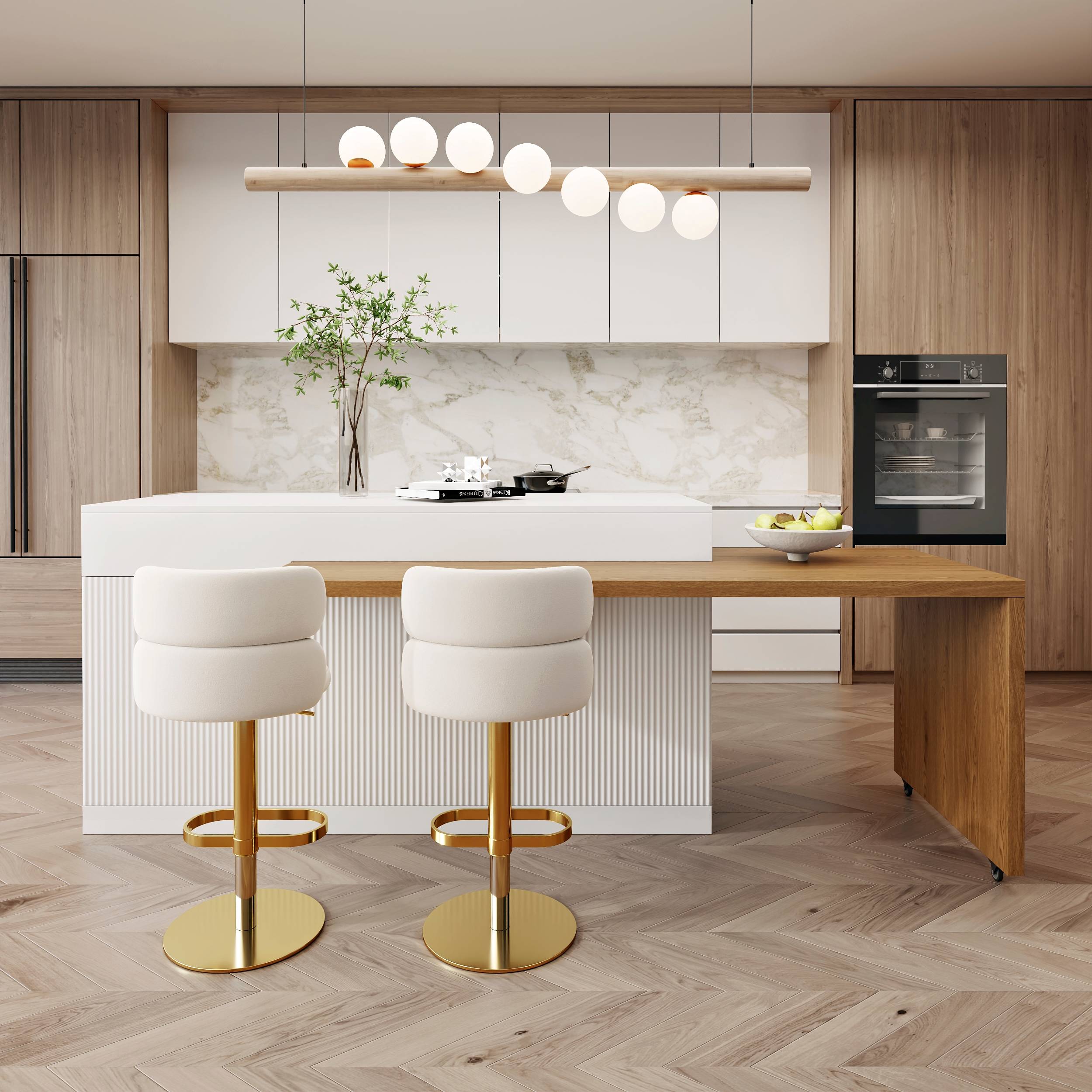 ISLA Extendable Marble Pattern Kitchen Island With Doors Drawers - White