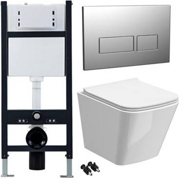 Wall hung toilet set White Rimless Square Wall Hung Toilet Set