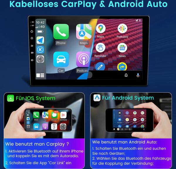 Android auto wireless Junsun Rear Camera Microphone 6.36 Wireless Carplay Android Auto