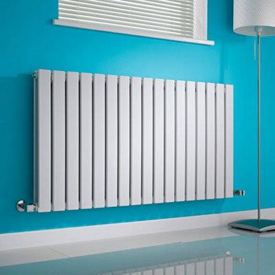 White Horizontal Double Flat Panel Designer Radiator